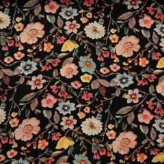 Black Multi Colour Floral Rayon Printed Fabric