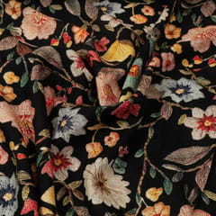 Black Multi Colour Floral Rayon Printed Fabric