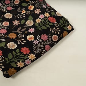 Black Multi Color Floral Rayon Printed Fabric