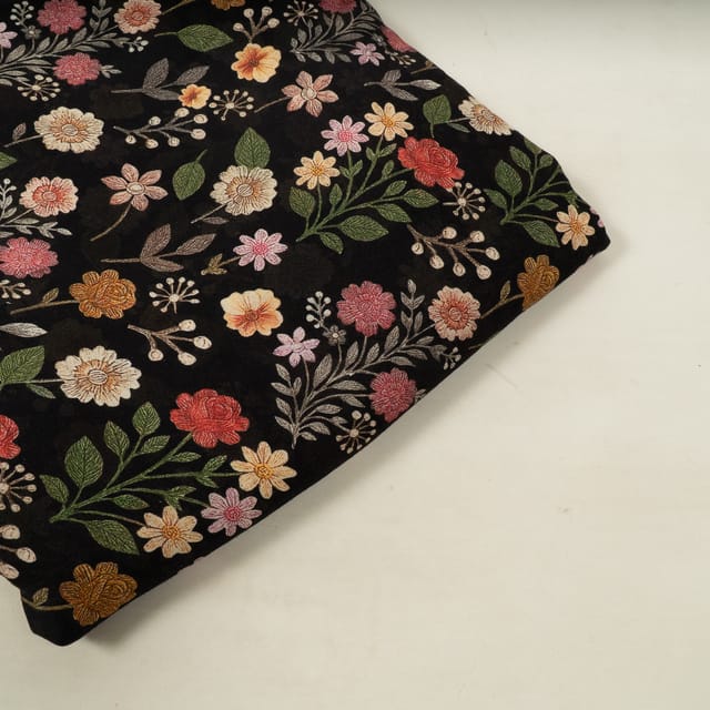 Black Multi Color Floral Rayon Printed Fabric