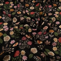 Black Multi Color Floral Rayon Printed Fabric