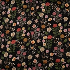 Black Multi Color Floral Rayon Printed Fabric