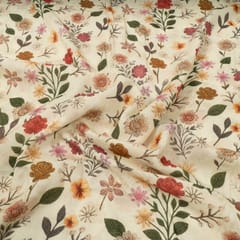 Cream Multi Color Floral Rayon Printed Fabric