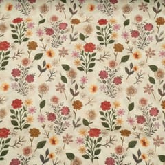 Cream Multi Color Floral Rayon Printed Fabric