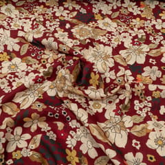 Maroon Multi Color Floral Rayon Printed Fabric