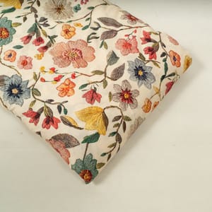 Cream Multi Colour Floral Rayon Printed Fabric