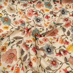 Cream Multi Colour Floral Rayon Printed Fabric