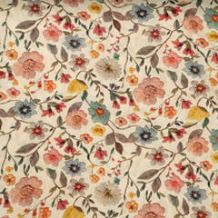 Cream Multi Colour Floral Rayon Printed Fabric