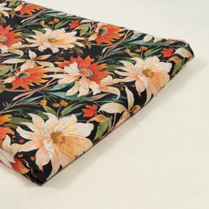 Black Colour Lawn Cotton Digital Printed Fabric (1.60Meter Cut Piece)