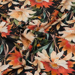 Black Colour Lawn Cotton Digital Printed Fabric (1.60Meter Cut Piece)
