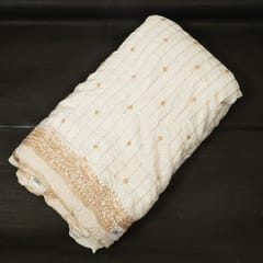 Dyeable Crepe Gold Beeds Embroidered Fabric - scallop