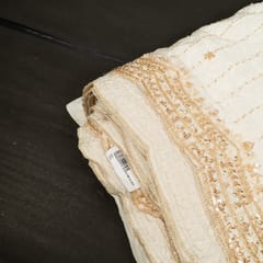 Dyeable Crepe Gold Beeds Embroidered Fabric - scallop