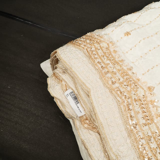 Dyeable Crepe Gold Beeds Embroidered Fabric - scallop
