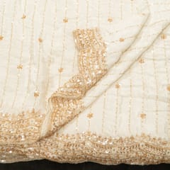 Dyeable Crepe Gold Beeds Embroidered Fabric - scallop