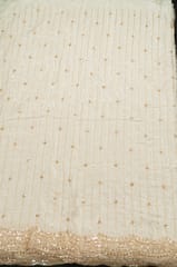 Dyeable Crepe Gold Beeds Embroidered Fabric - scallop