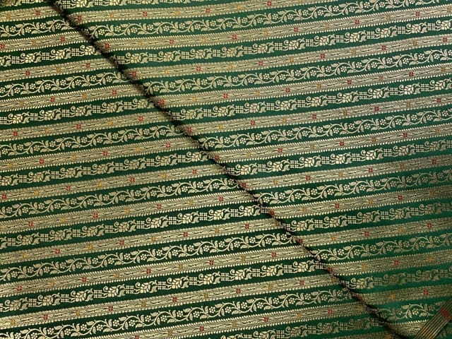 Bottle Green Stripes Semi Brocade Fabric