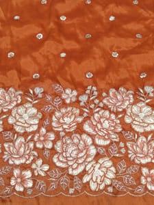 Orange Poly Shimmer Fabric With Sequins and Beads work