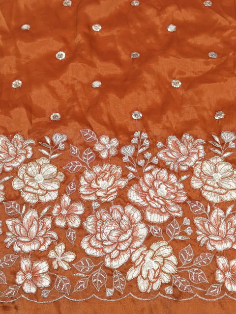 Orange Poly Shimmer Fabric With Sequins and Beads work