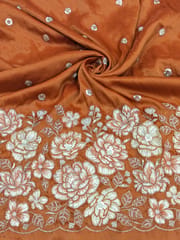 Orange Poly Shimmer Fabric With Sequins and Beads work