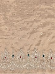 Beige Viscose Shimmer Tissue Fabric With Beads & Stone Embroidery Work