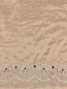 Beige Viscose Shimmer Tissue Fabric With Beads & Stone Embroidery Work