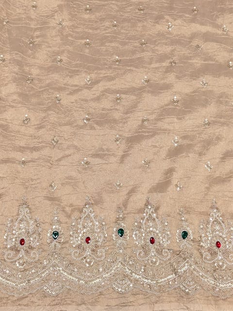 Beige Viscose Shimmer Tissue Fabric With Beads & Stone Embroidery Work