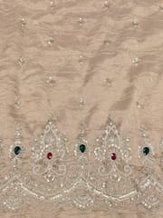 Beige Viscose Shimmer Tissue Fabric With Beads & Stone Embroidery Work
