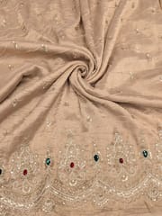 Beige Viscose Shimmer Tissue Fabric With Beads & Stone Embroidery Work