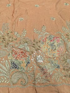 Peach Crepe Fabric With Multi Colour Patch Work and Beads Embroidery
