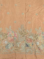 Peach Crepe Fabric With Multi Colour Patch Work and Beads Embroidery
