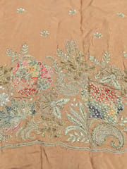 Peach Crepe Fabric With Multi Colour Patch Work and Beads Embroidery