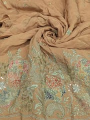 Peach Crepe Fabric With Multi Colour Patch Work and Beads Embroidery
