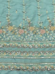 Sky- Blue Satin Fabric With Multi Colour Embroidery and Beads Work