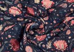 Dark Blue MultiColour Floral Printed Chiffon Fabric
