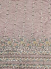 Baby Pink Satin Fabric With Multi Colour Embroidery and Beads Work