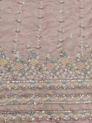 Baby Pink Satin Fabric With Multi Colour Embroidery and Beads Work