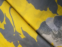 Yellow & Grey Floral Pure Chanderi Fabric