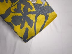 Yellow & Grey Floral Pure Chanderi Fabric