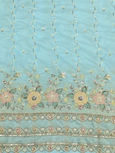 Sky- Blue Satin Fabric With Multi Colour Embroidery and Beads Work