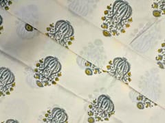 White & Grey Floral Cotton Cambric Fabric