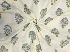 White & Grey Floral Cotton Cambric Fabric