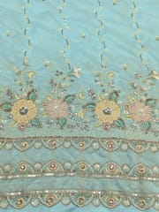Sky- Blue Satin Fabric With Multi Colour Embroidery and Beads Work