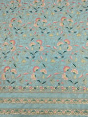 Sky- Blue Satin Fabric With Multi Colour Embroidery