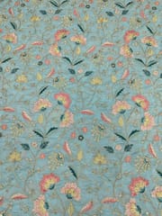 Sky- Blue Satin Fabric With Multi Colour Embroidery