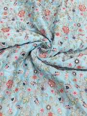 Pastel Blue Fabric With Multi Colour Embroidery