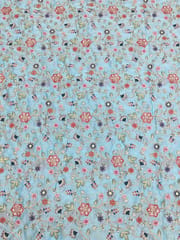 Pastel Blue Fabric With Multi Colour Embroidery