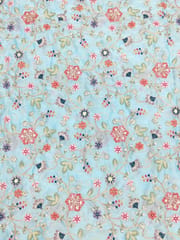 Pastel Blue Fabric With Multi Colour Embroidery