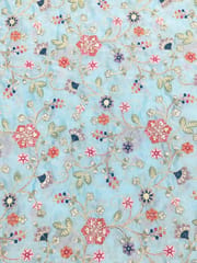 Pastel Blue Fabric With Multi Colour Embroidery