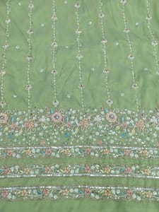 Green Fabric With Multi Colour Embroidery and Beads Work