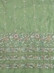 Green Fabric With Multi Colour Embroidery and Beads Work